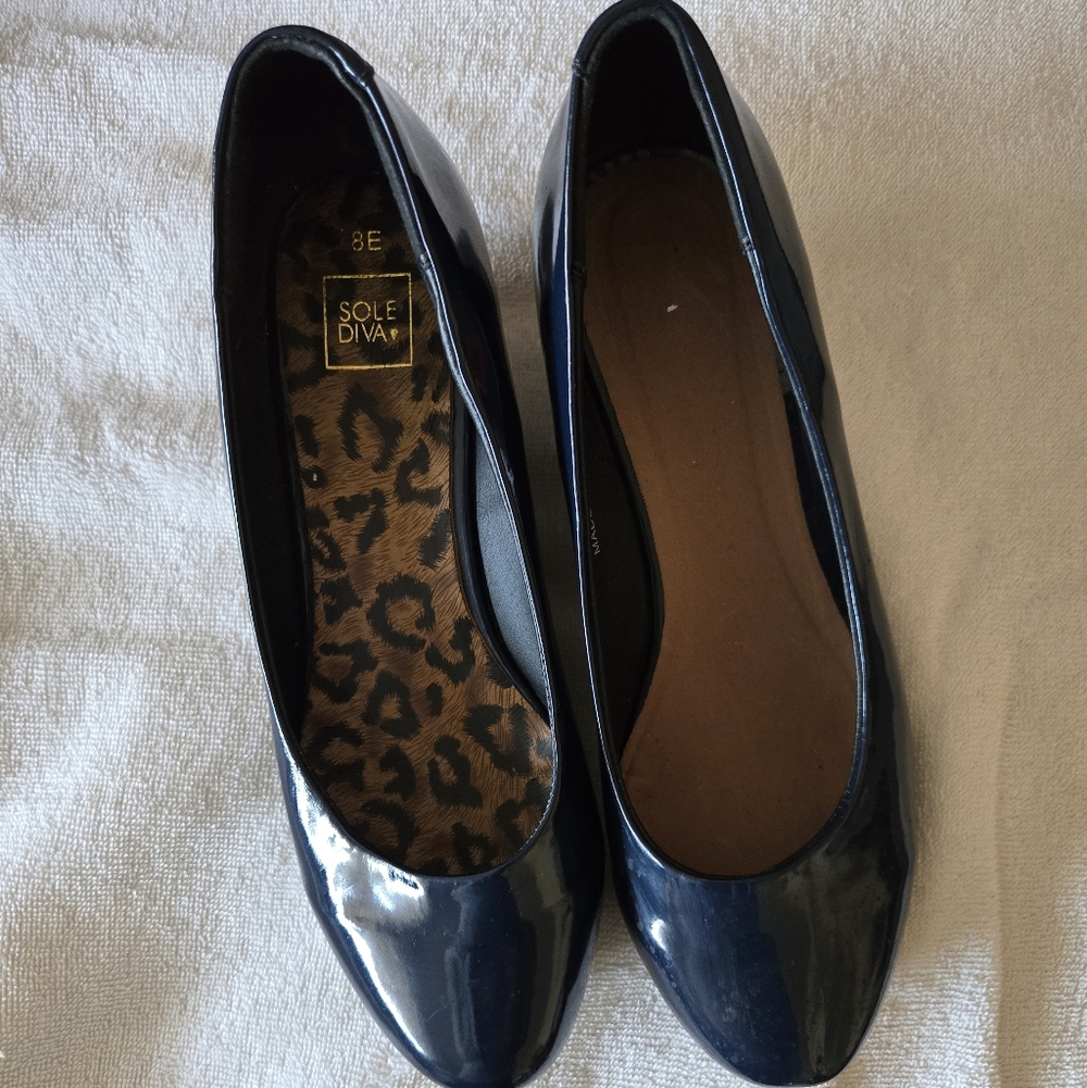 Patent Leather Wedges Navy Blue